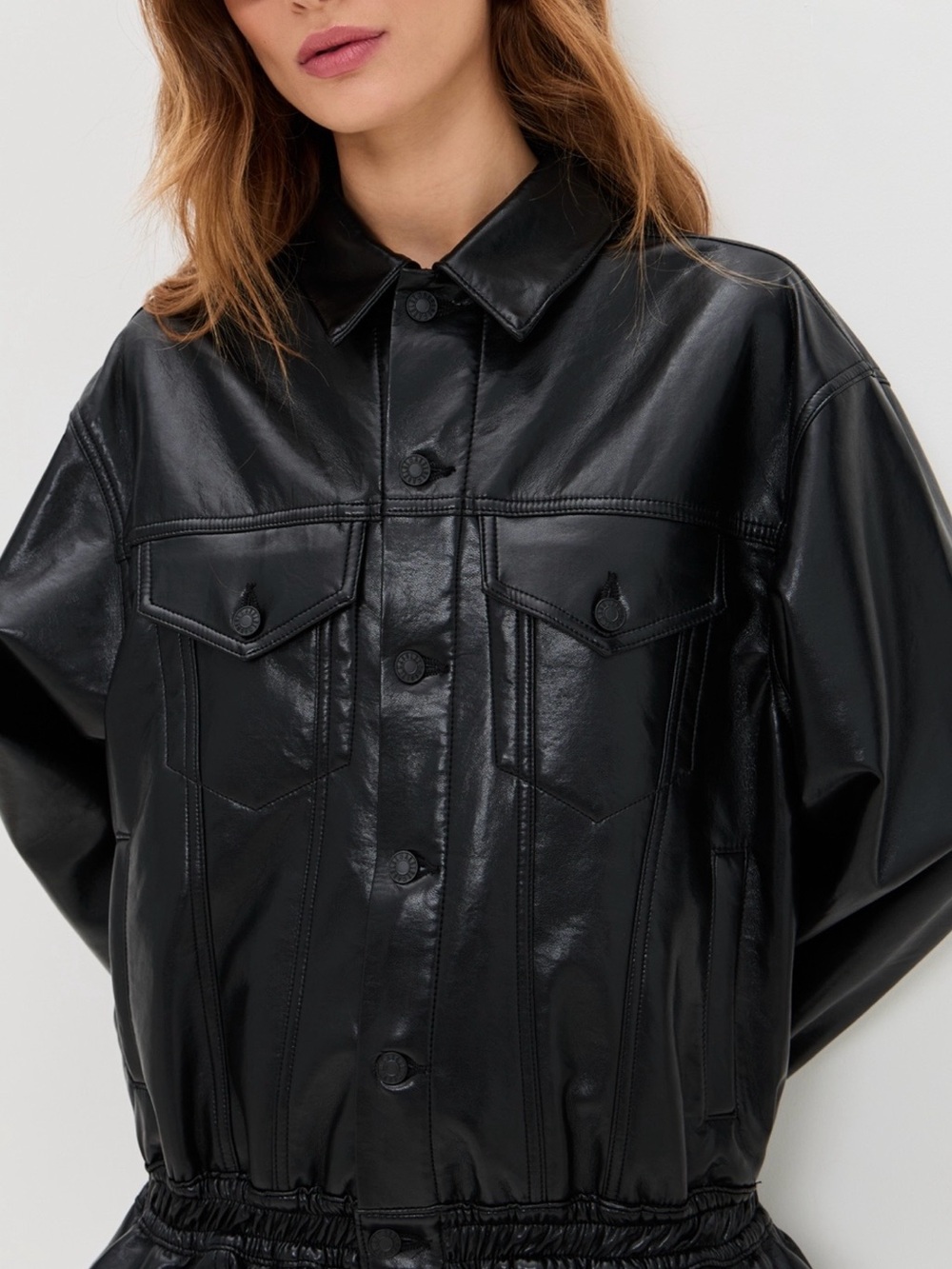 Agolde Rubik Black Leather Button-Front Jacket Coat Revolve Shopbop
